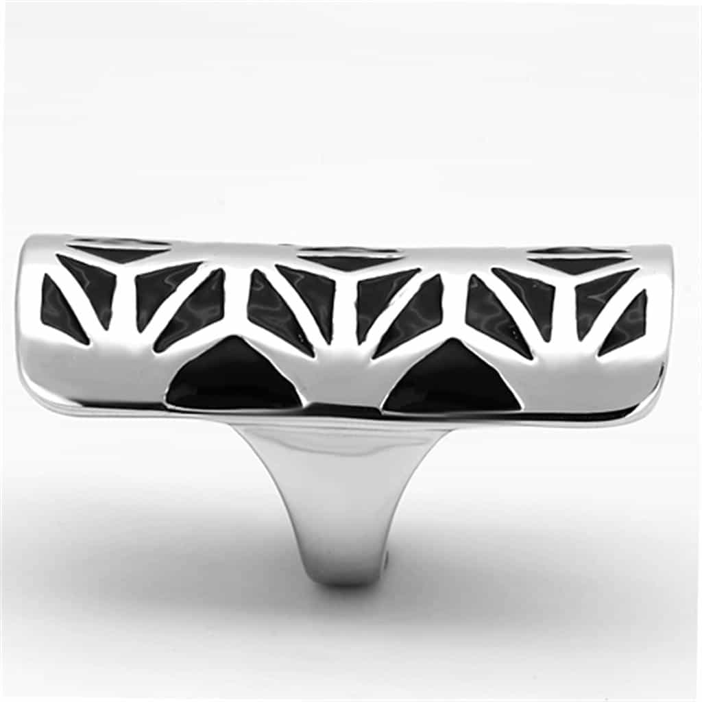 Stainless Steel Silver Black Enamel Geometric Star Cutout Ring view 4
