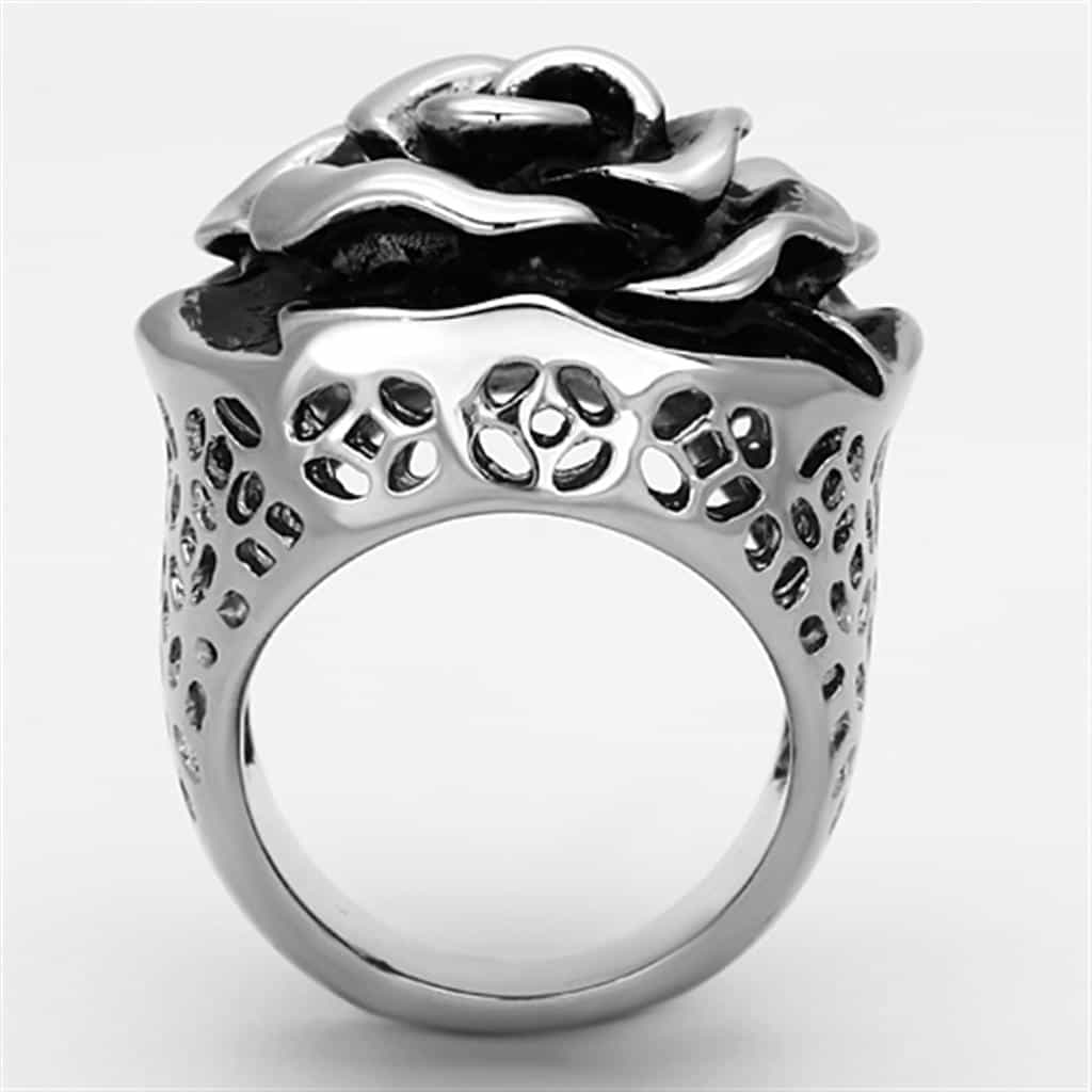 Stainless Steel Silver 3D Rose Flower Leopard Texture Ring view 7