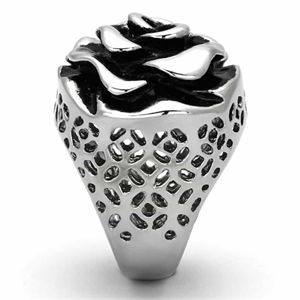 Stainless Steel Silver 3D Rose Flower Leopard Texture Ring view 8