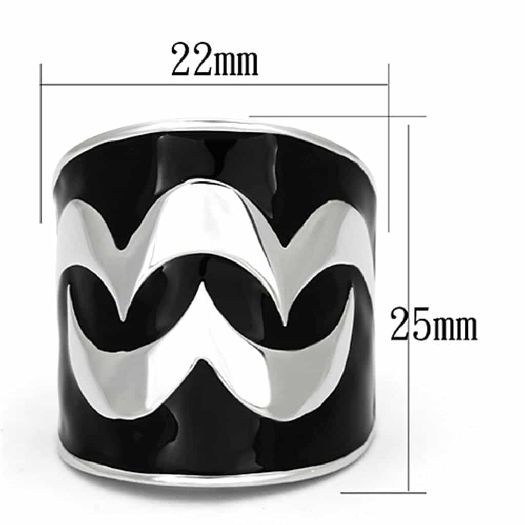 Stainless Steel Silver Black White Enamel Wave Chevron Ring view 6