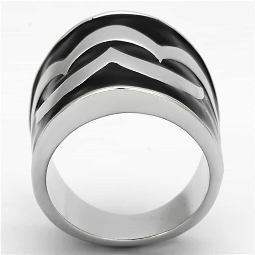 Stainless Steel Silver Black White Enamel Wave Chevron Ring view 7