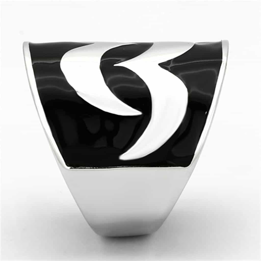 Stainless Steel Silver Black White Enamel Wave Chevron Ring view 8