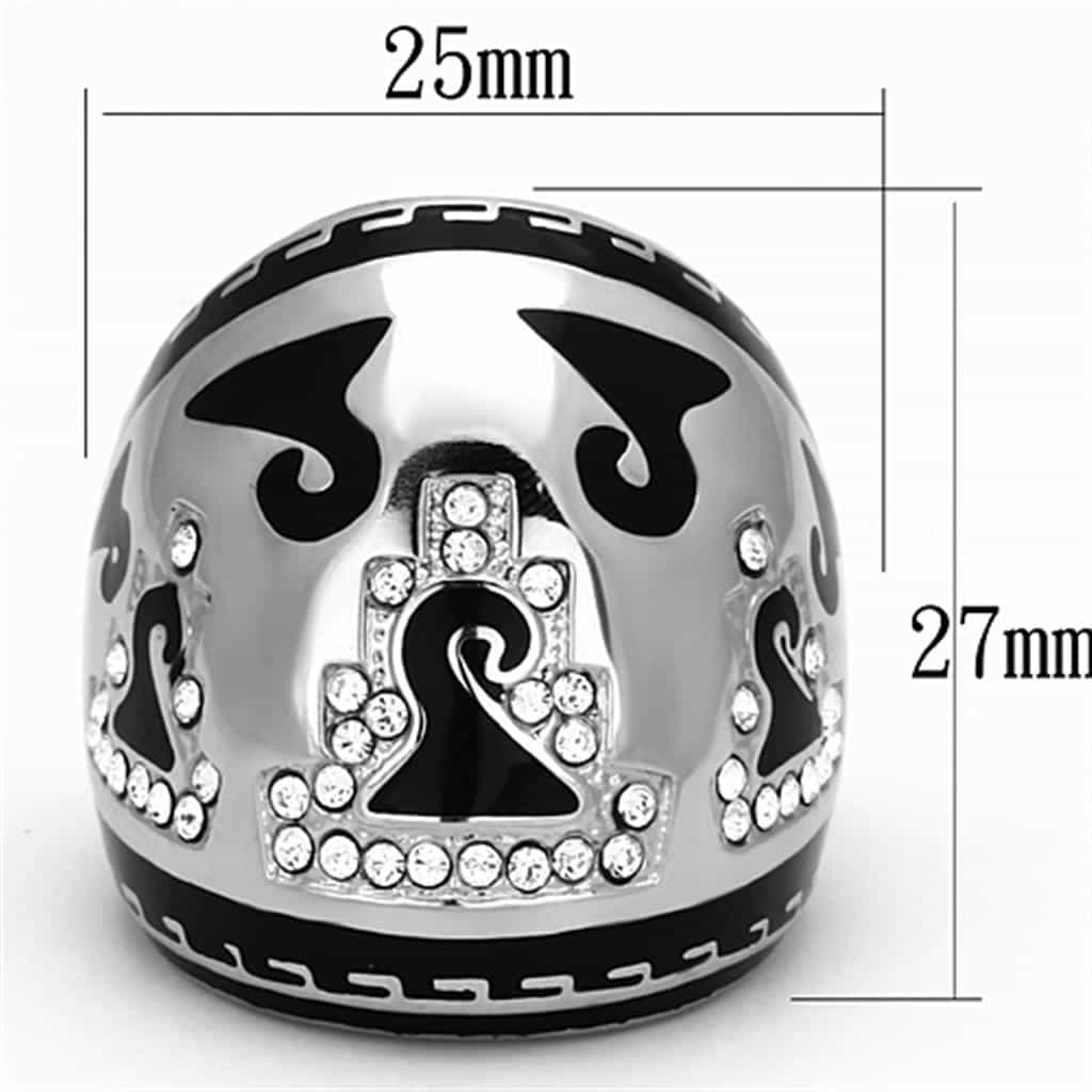 Stainless Steel Silver CZ Pave Black Enamel Fleur De Lis Ring view 6