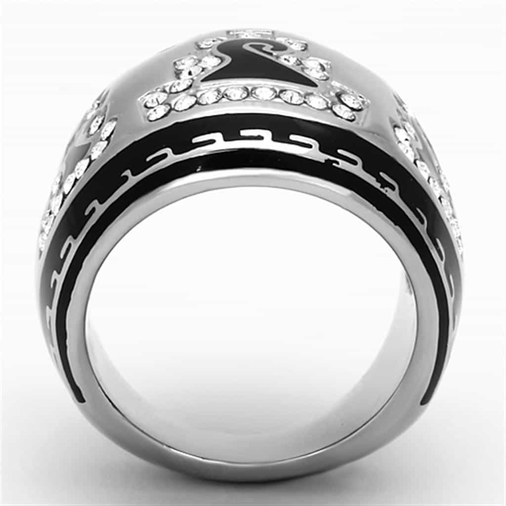 Stainless Steel Silver CZ Pave Black Enamel Fleur De Lis Ring view 7