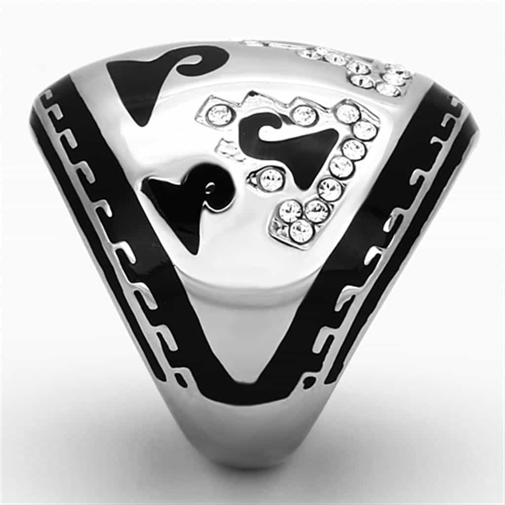 Stainless Steel Silver CZ Pave Black Enamel Fleur De Lis Ring view 8