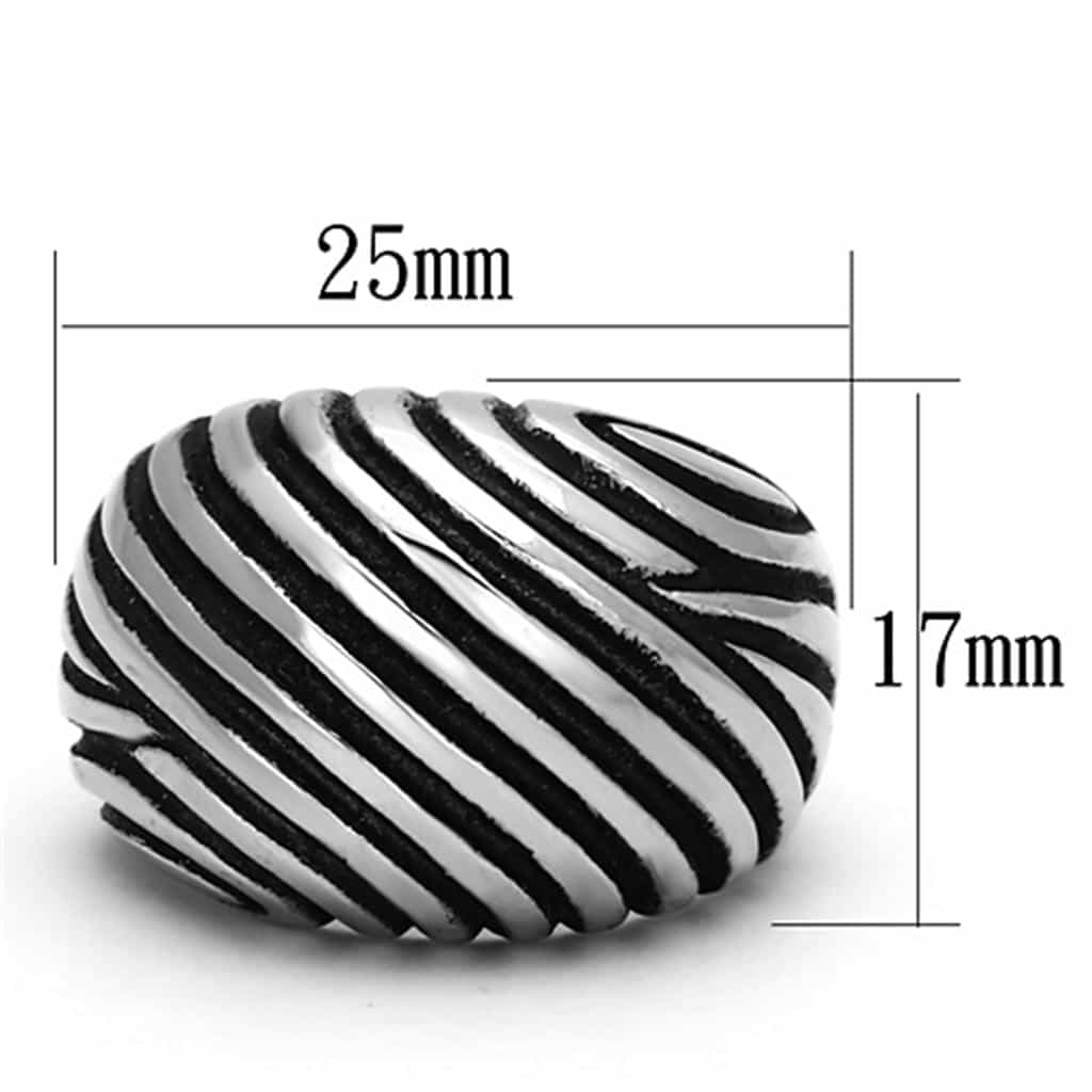 Stainless Steel Silver Black Oxidized Spiral Ribbed Dome Ring view 6