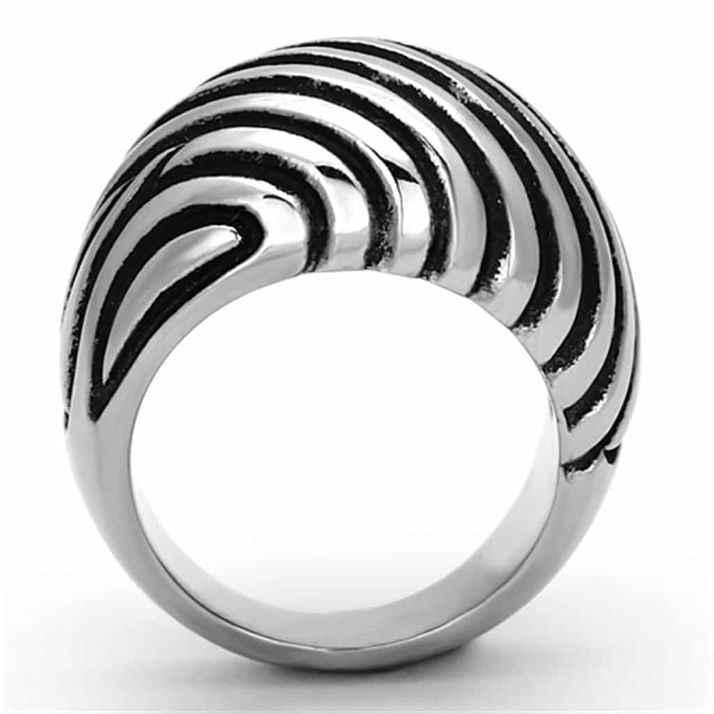 Stainless Steel Silver Black Oxidized Spiral Ribbed Dome Ring view 7