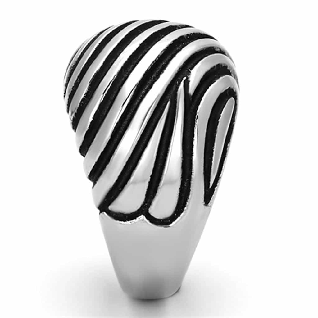 Stainless Steel Silver Black Oxidized Spiral Ribbed Dome Ring view 8