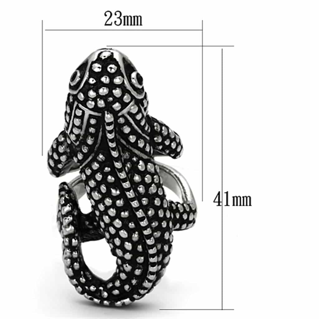 Stainless Steel Silver Oxidized Lizard Gecko Wrap 3D Ring view 6