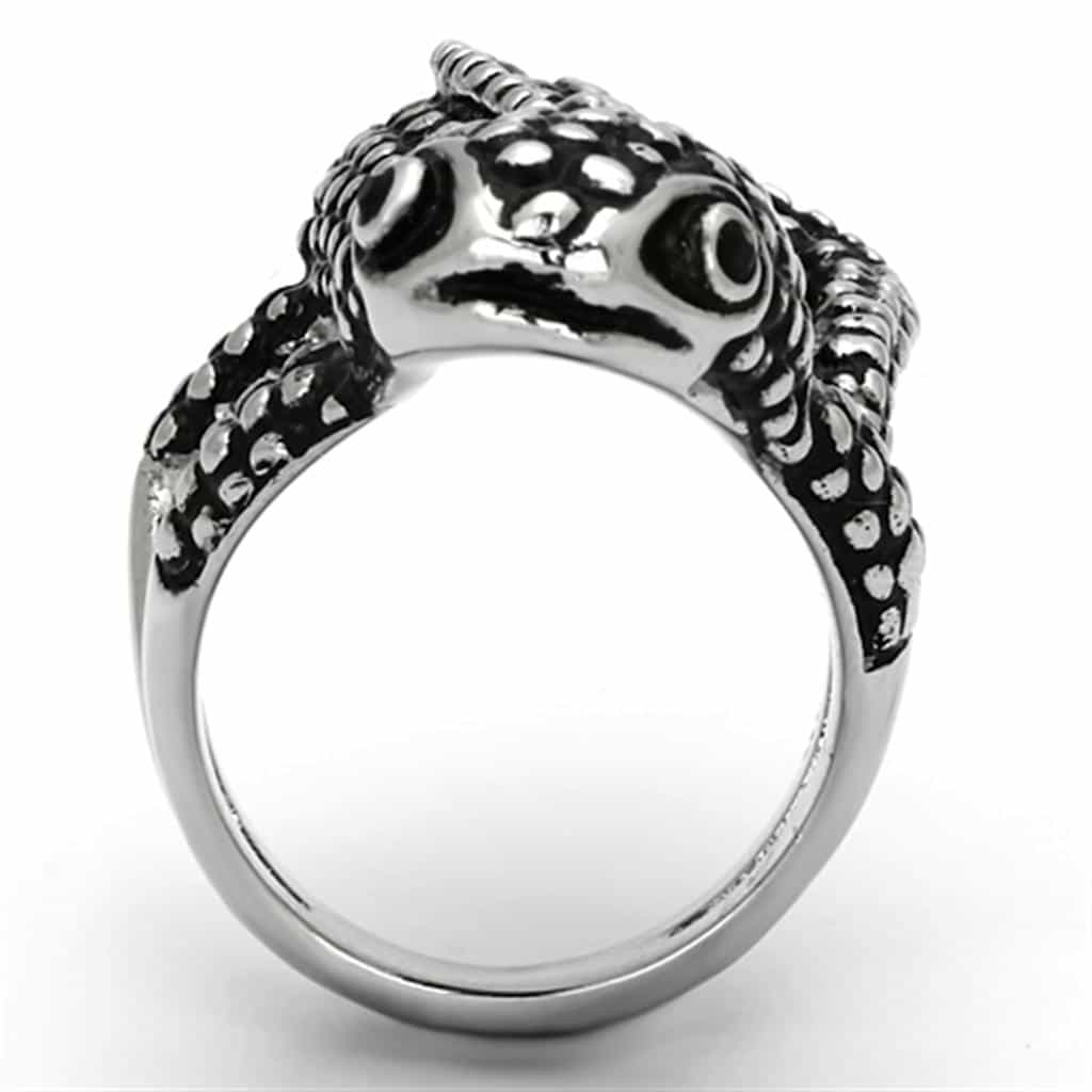 Stainless Steel Silver Oxidized Lizard Gecko Wrap 3D Ring view 3