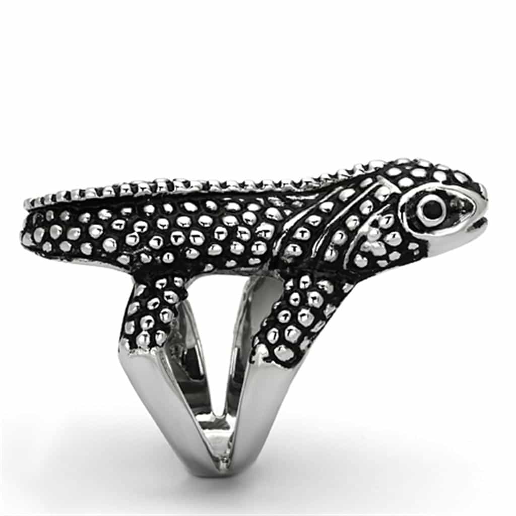 Stainless Steel Silver Oxidized Lizard Gecko Wrap 3D Ring view 8