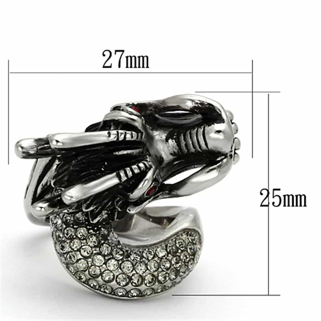 Stainless Steel Silver Oxidized Dragon Head Red Eyes Biker Ring view 8