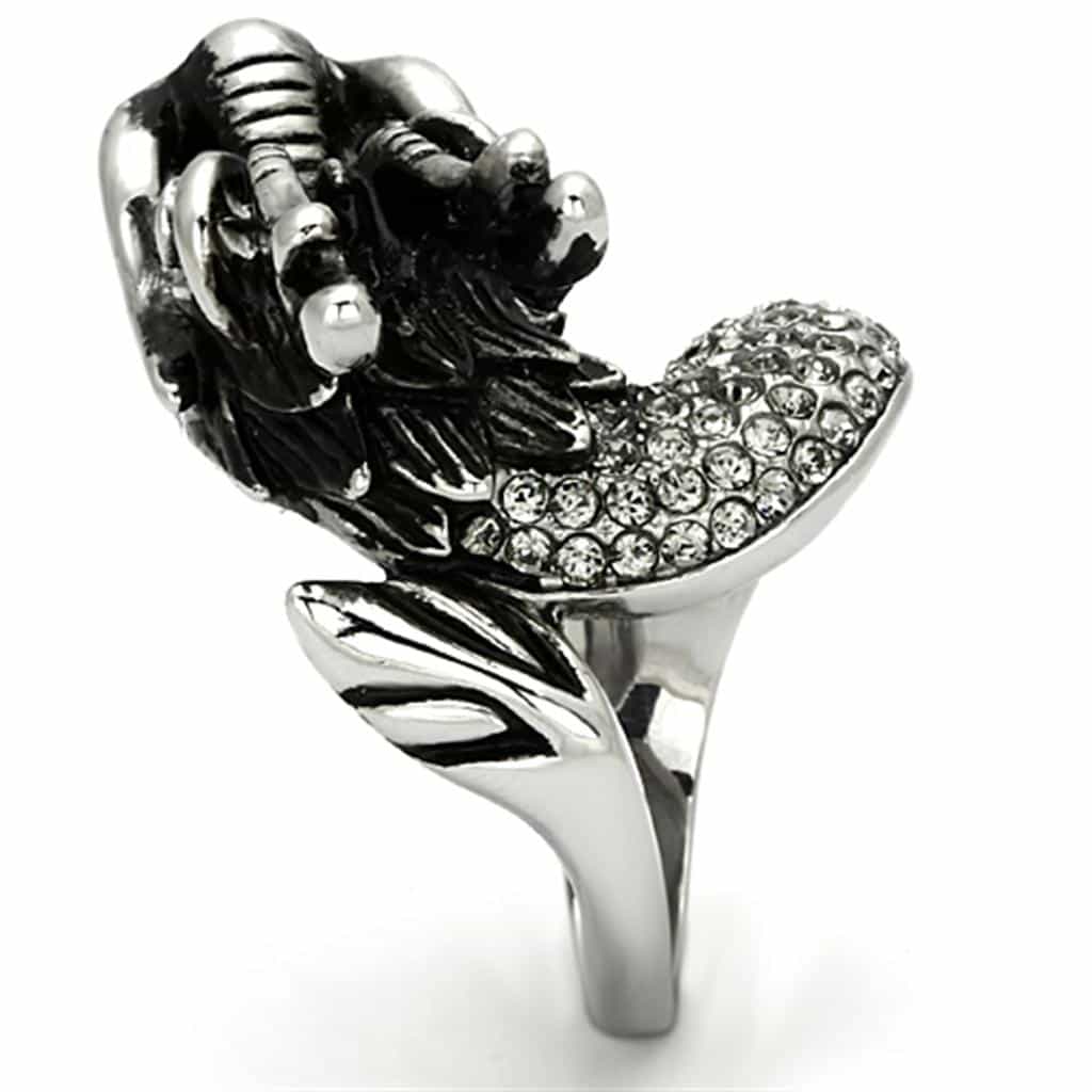 Stainless Steel Silver Oxidized Dragon Head Red Eyes Biker Ring view 12