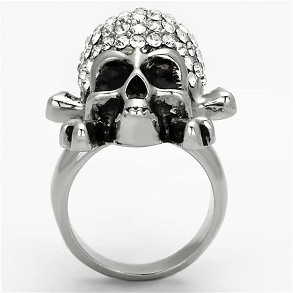 Stainless Steel Silver CZ Pave Skull Crossbones Biker Ring view 7