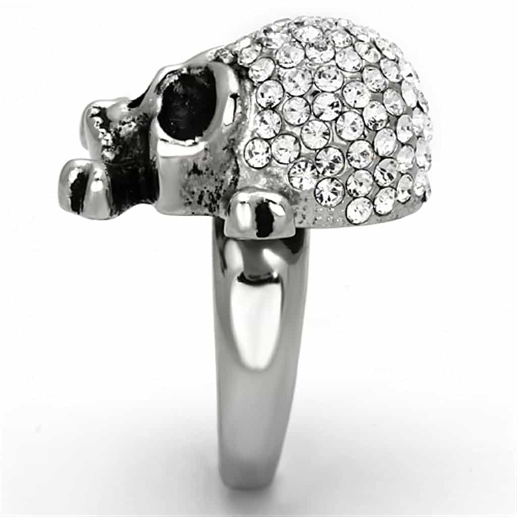 Stainless Steel Silver CZ Pave Skull Crossbones Biker Ring view 8