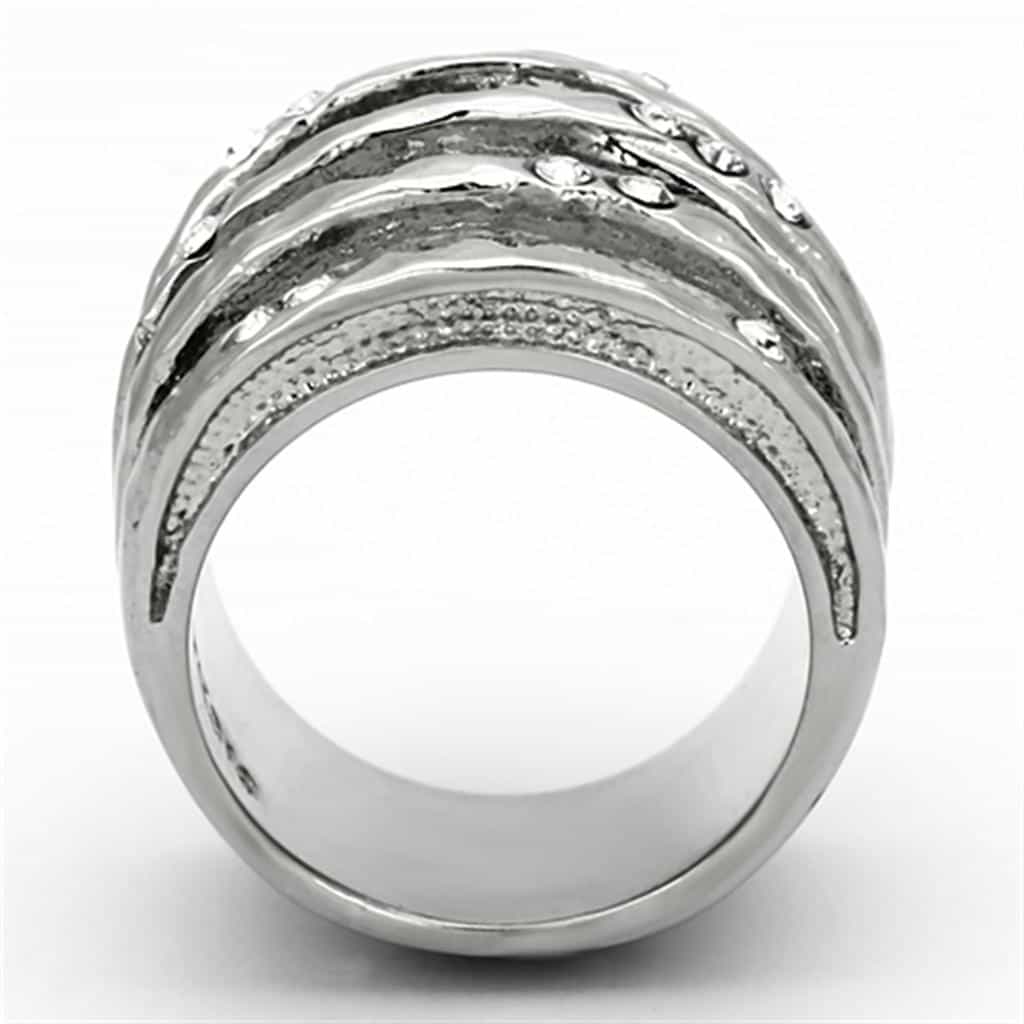 Stainless Steel Silver CZ Accent Ribbed Multi Band Wide Ring view 3