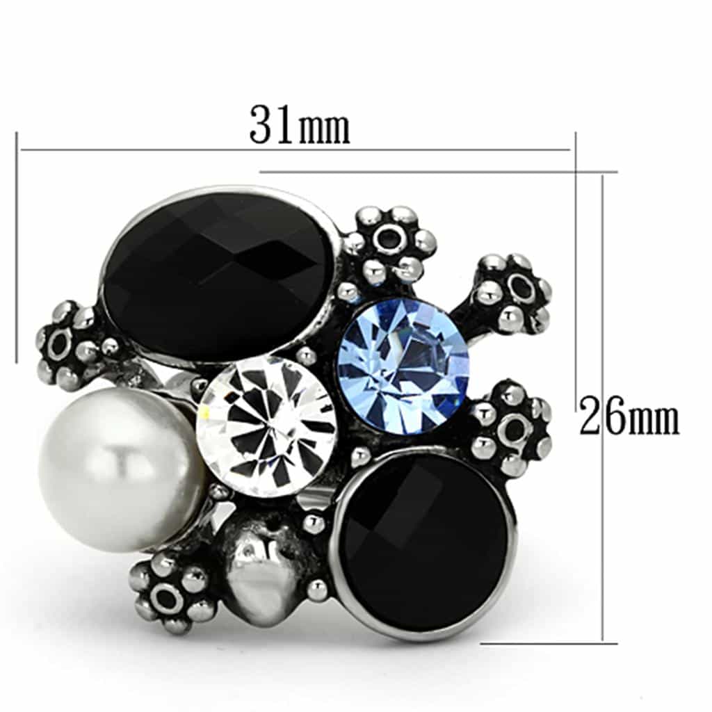 Stainless Steel Silver Pearl Crystal Multi Stone Cluster Ring view 6