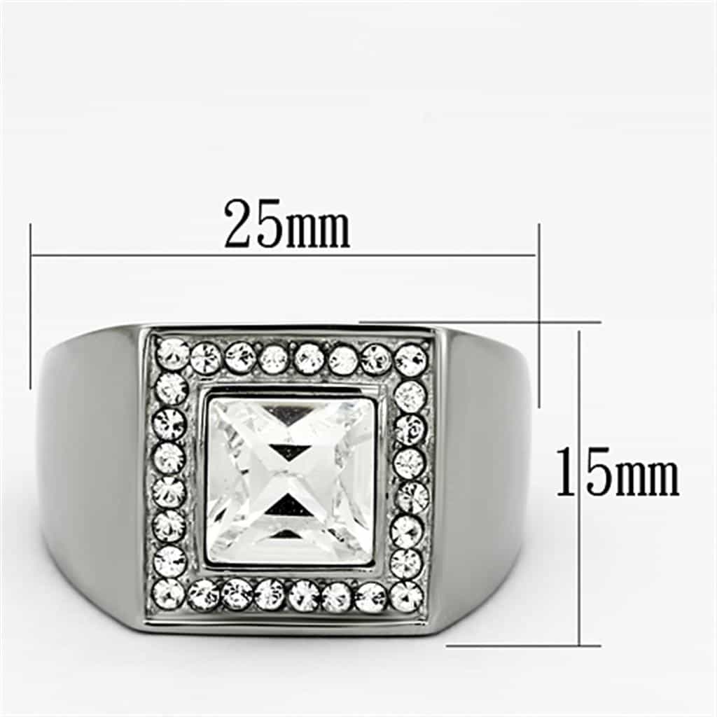 Stainless Steel Silver CZ Princess Clear Pave Halo Square Ring view 2