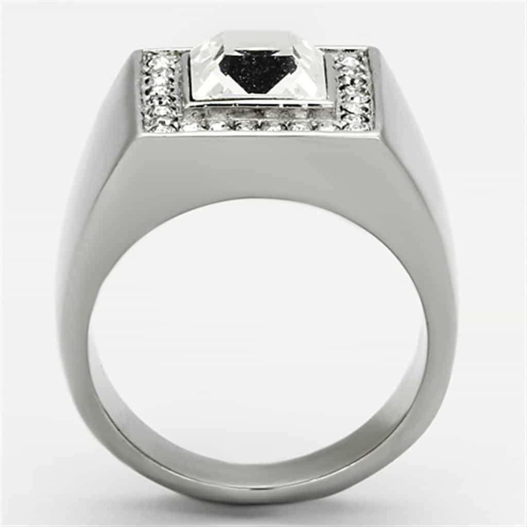 Stainless Steel Silver CZ Princess Clear Pave Halo Square Ring view 7