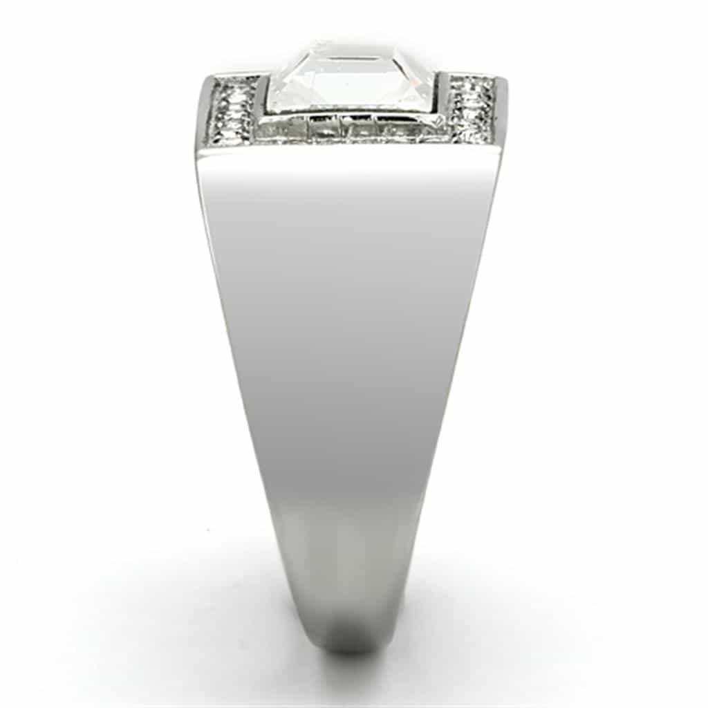 Stainless Steel Silver CZ Princess Clear Pave Halo Square Ring view 8