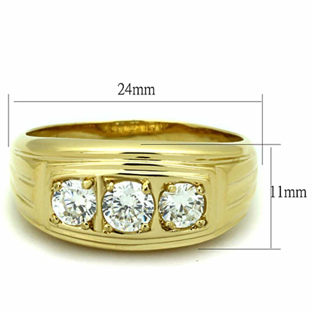 Stainless Steel Gold IP CZ Three Stone Round Channel Wide Ring view 6