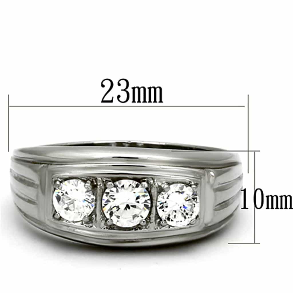 Stainless Steel Silver CZ Three Stone Round Channel Wide Ring view 6