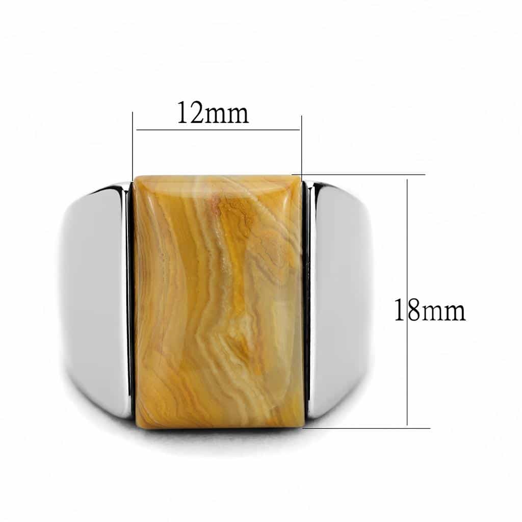 Stainless Steel Silver Jasper Rectangle Flat Mens Signet Ring view 2