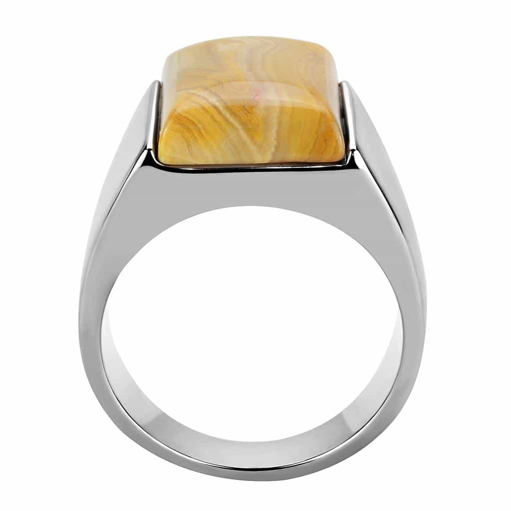 Stainless Steel Silver Jasper Rectangle Flat Mens Signet Ring view 8