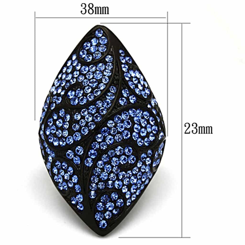 Stainless Steel Silver Blue Crystal Pave Leaf Diamond Shape Ring view 6