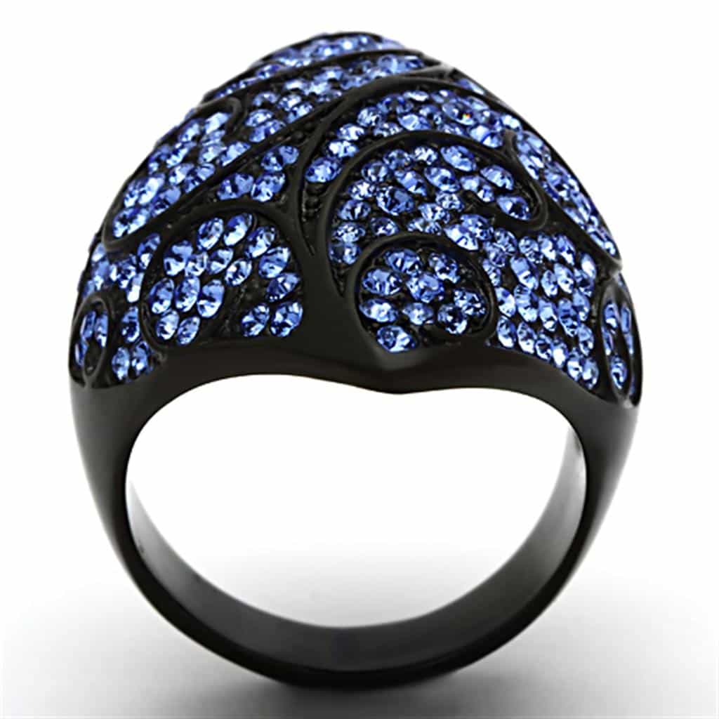Stainless Steel Silver Blue Crystal Pave Leaf Diamond Shape Ring view 7