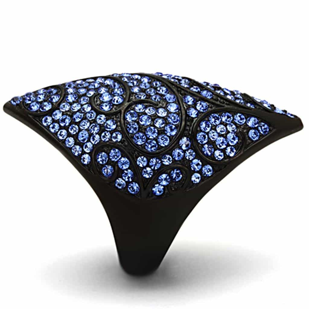 Stainless Steel Silver Blue Crystal Pave Leaf Diamond Shape Ring view 4