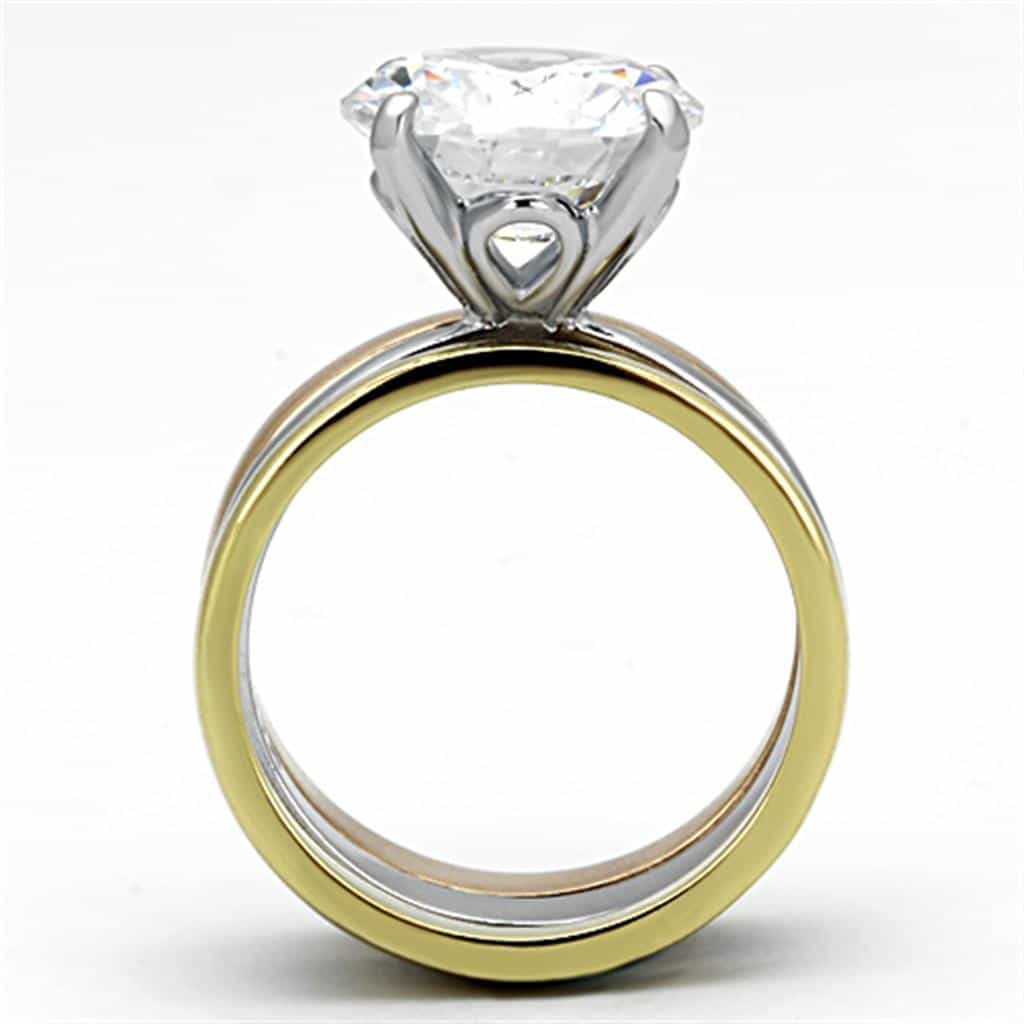 Stainless Steel Silver Gold Rose Gold Tri Tone CZ Round Ring view 8