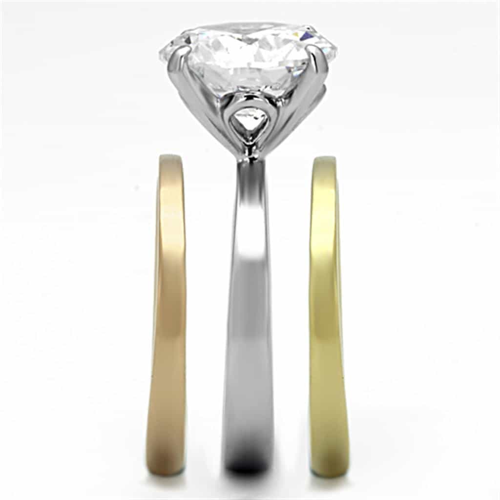 Stainless Steel Silver Gold Rose Gold Tri Tone CZ Round Ring view 9