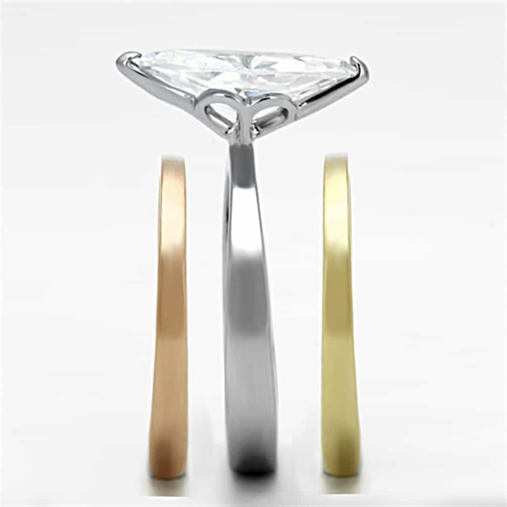 Stainless Steel Silver Gold Rose Gold Tri Tone CZ Marquise Ring view 8