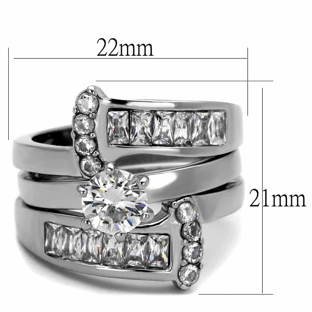 Stainless Steel Silver CZ Round Halo Princess Channel Bridal Ring view 7