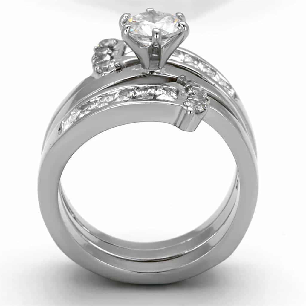 Stainless Steel Silver CZ Round Halo Princess Channel Bridal Ring view 8