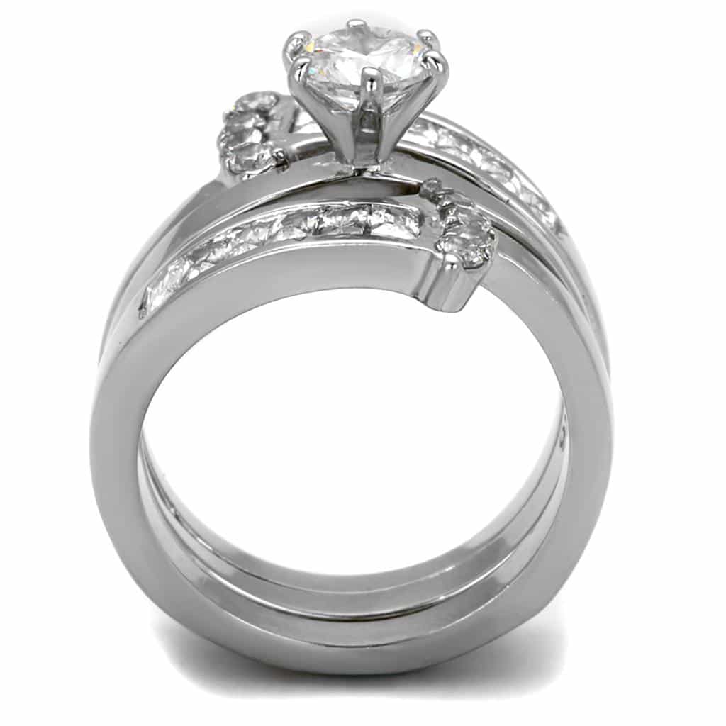 Stainless Steel Silver CZ Round Halo Princess Channel Bridal Ring view 4