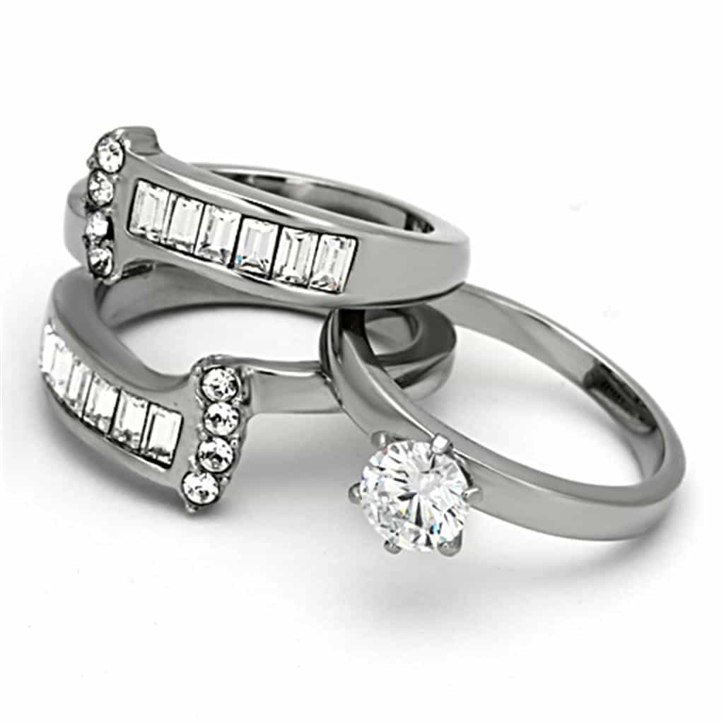 Stainless Steel Silver CZ Round Halo Princess Channel Bridal Ring view 5