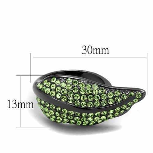 Stainless Steel Dark IP Peridot Crystal Pave Leaf Ring view 2