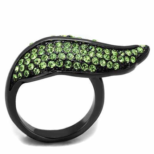 Stainless Steel Dark IP Peridot Crystal Pave Leaf Ring view 7
