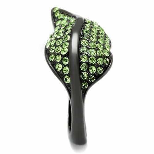 Stainless Steel Dark IP Peridot Crystal Pave Leaf Ring view 8