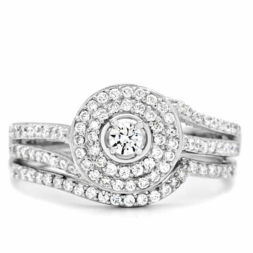 Sterling Silver CZ Round Bezel Halo Pave Thin Ring view 8