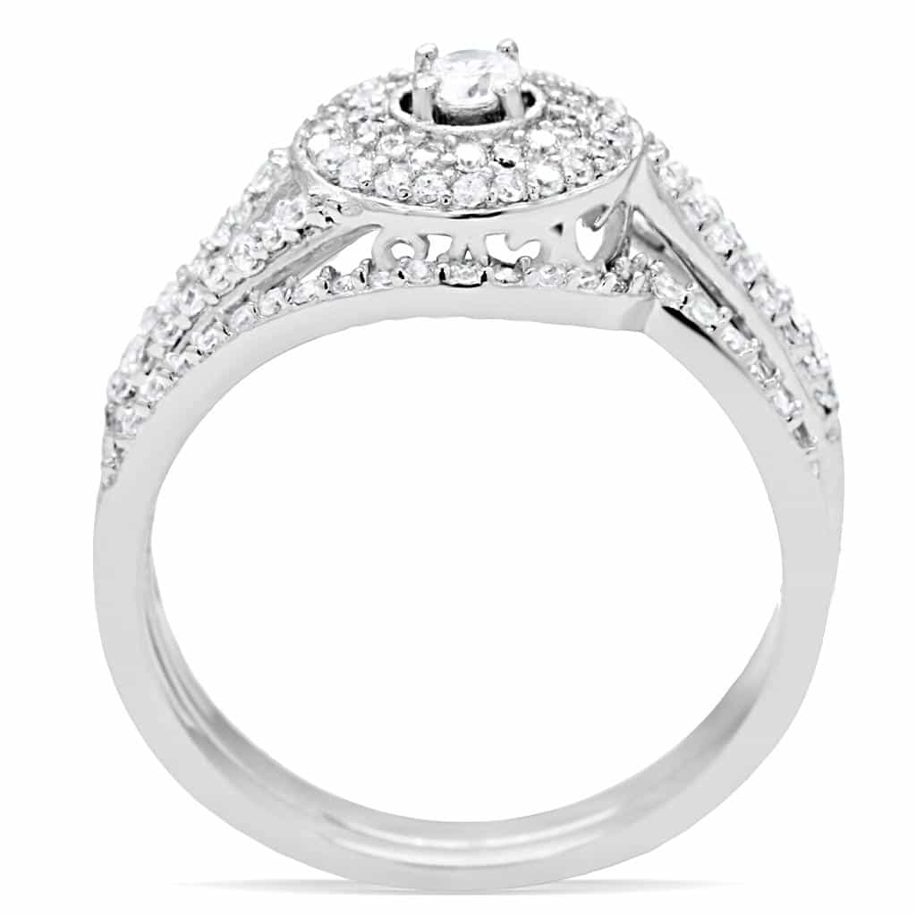 Sterling Silver CZ Round Bezel Halo Pave Thin Ring view 9