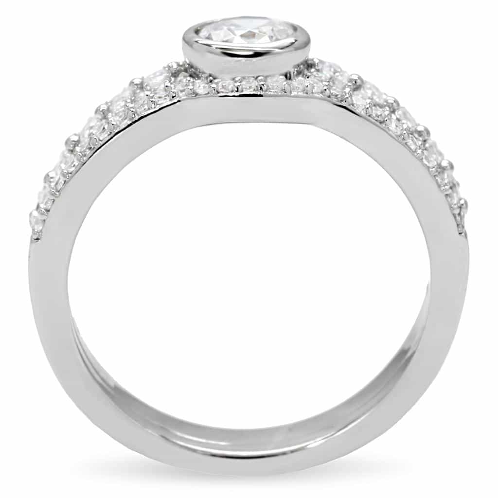 Sterling Silver CZ Round Bezel Solitaire Pave Ring view 4