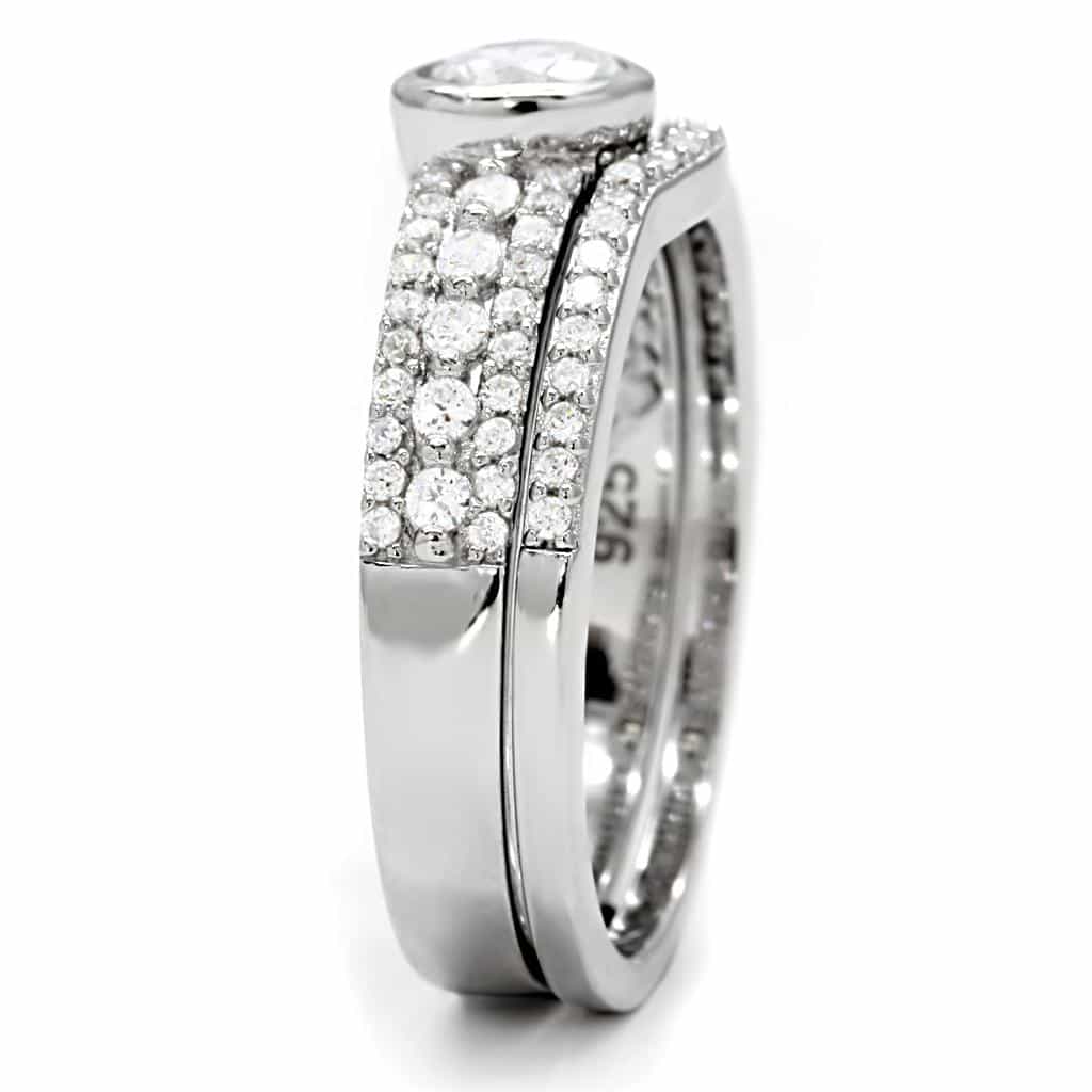 Sterling Silver CZ Round Bezel Solitaire Pave Ring view 10