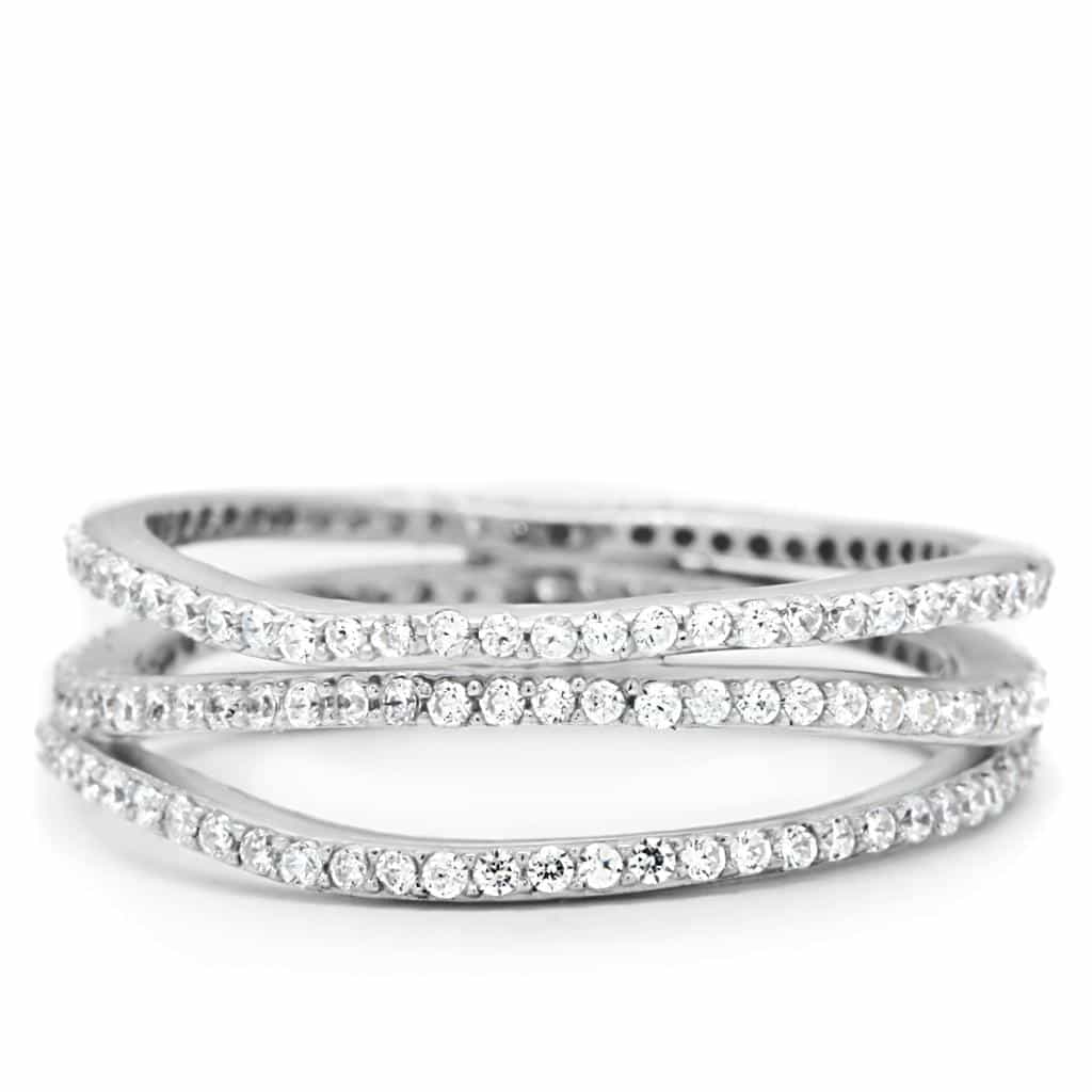 Sterling Silver CZ Pave Channel Eternity Wide Ring view 3