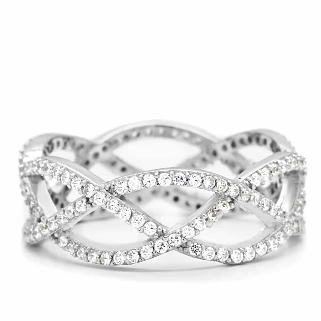 Sterling Silver CZ Pave Infinity X Crossover Ring view 8