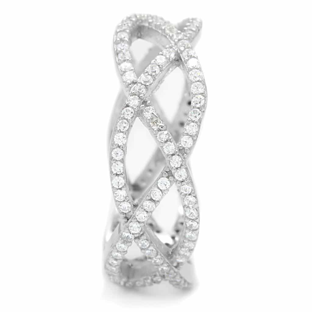 Sterling Silver CZ Pave Infinity X Crossover Ring view 5