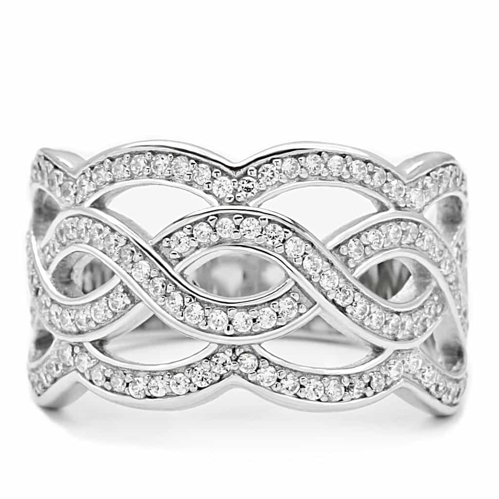 Sterling Silver CZ Pave Infinity Wave Wide Ring view 8