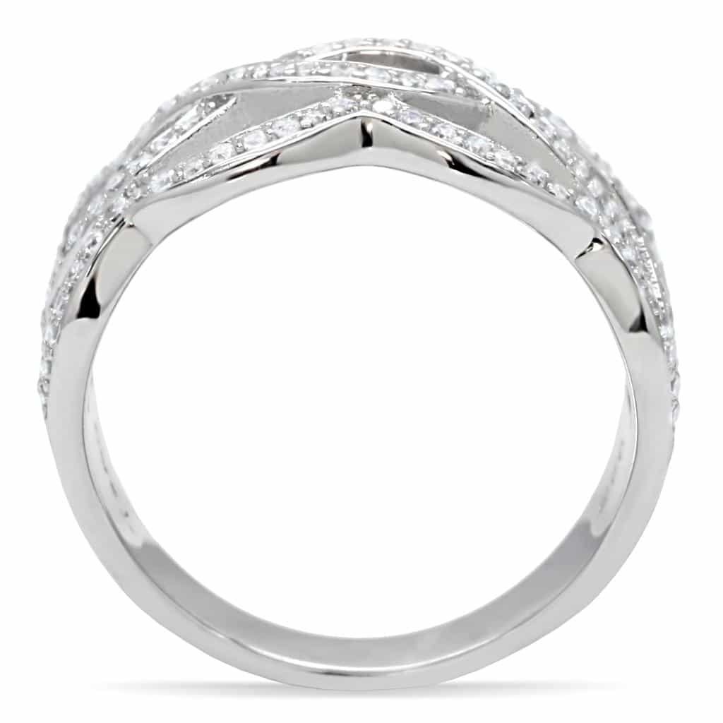 Sterling Silver CZ Pave Infinity Wave Wide Ring view 9